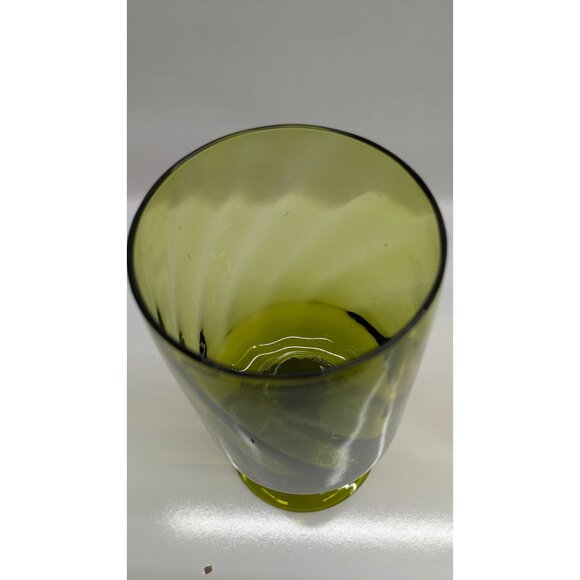 Olive Green Optic Empoli Style Pedestal Compote Vase Glassware - Picture 3 of 15